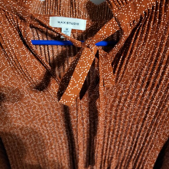 MAX STUDIO ACCORDION CRINKLED BURNT ORANGE BLOUSE SZ M - Picture 4 of 6